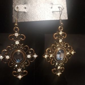 Earrings metal blue Rinstone